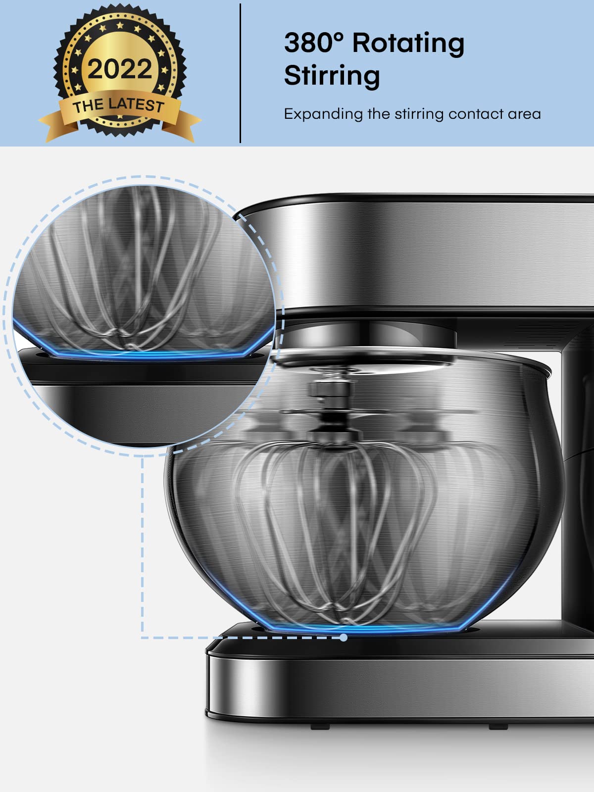 Stand Mixer FOHERE, 6-Speed Stainless Steel Mixer with Dough Hook, Mixing Beater, Wire Whip, Dishwasher-safe , Tilt-Head Kitchen Dough Mixers for Cake, 5.8 QT Electric Home Cooking Kitchen Mixer