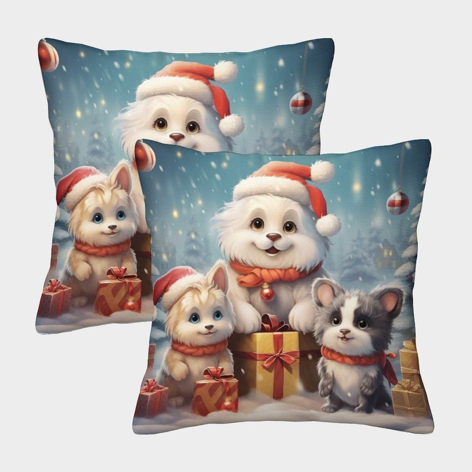 KKPBHTYVG Christmas Dog Cushion Cover Set of 2 Decorative Machine Washable Pillowcases Square Pillow Cases with Invisible Zipper Cushion Covers for Outdoor Home Bed Decor Throw Pillow Cases 40x40cm