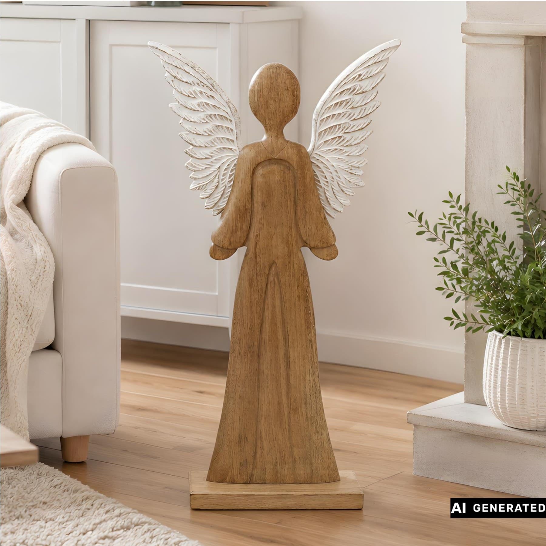 Figur "Schutzengel" 83 cm groß, Engel aus Mango-Holz, Weihnachtsengel