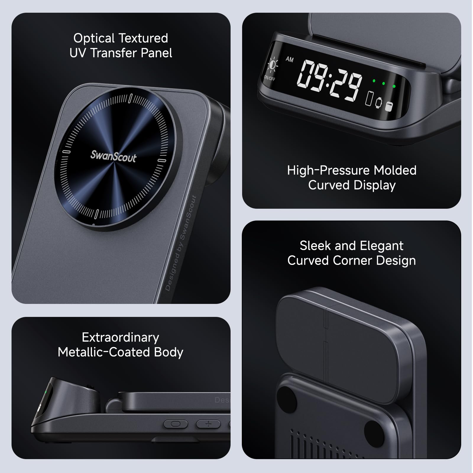 SwanScout Estación de Carga Inalámbrica para iPhone Air/17, Cargador Magnético Plegable 3 en 1 para iPhone 16/15/14/13/12, Apple Watch 11/10/9/8/7, AirPods Pro/4/3, SwanScout 708M (Sin Adaptador)