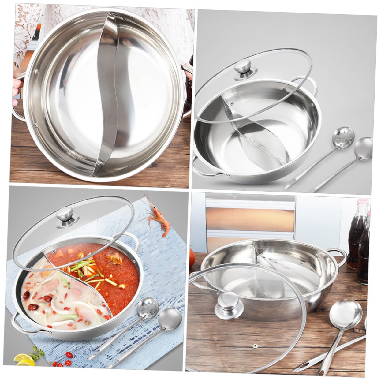 Edelstahl Heißtopf mit Trennwand, 1 Satz, Silber, 304