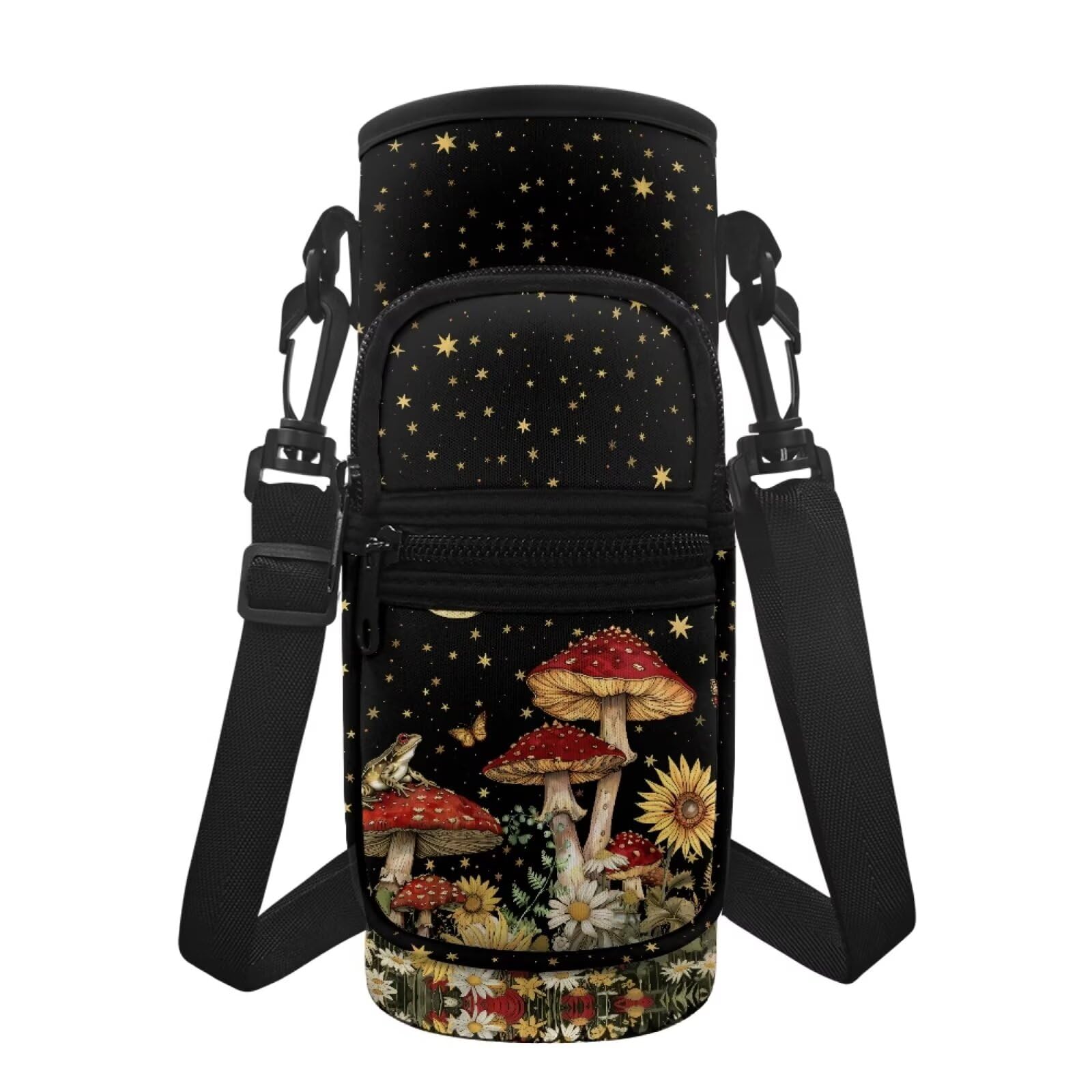 chaqlin Mushroom Sunflower Water Bottle Bags for Kids and Adult,Portable Water Bottle Carrier Sling Crossbody Bags Phone Holder,Credit Card Holder Zipper Wallet with Adjustable Strap โ image 1