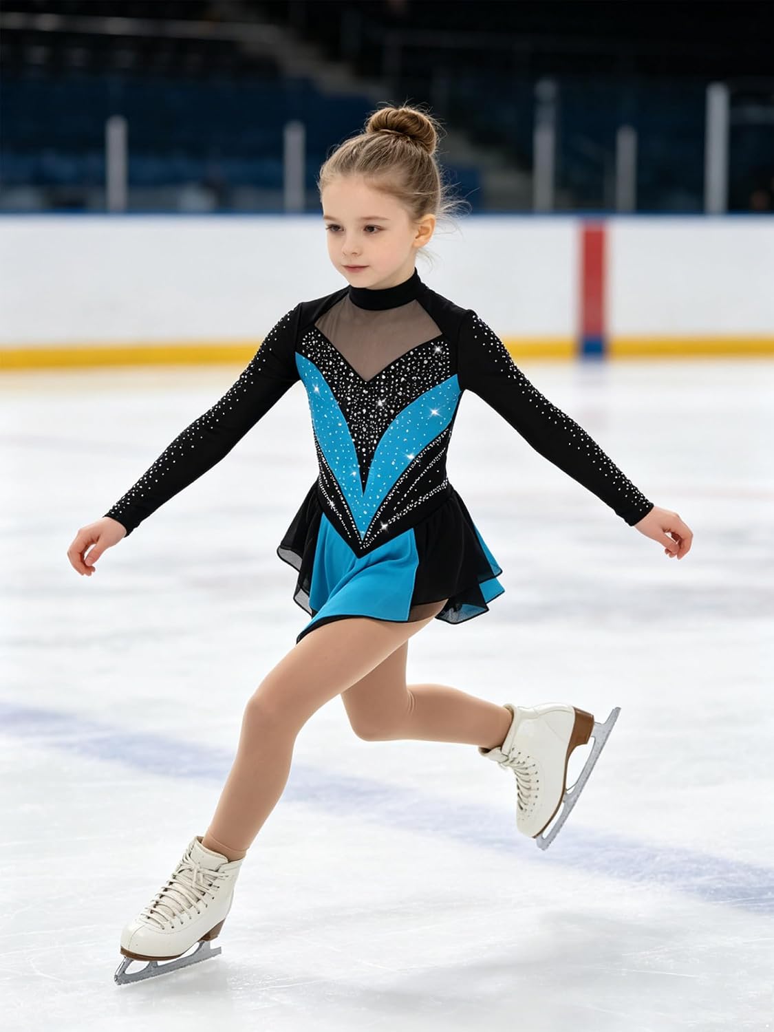 Girls Ice Figure Skating Dress Mesh Gymnastics Skirted Leotard