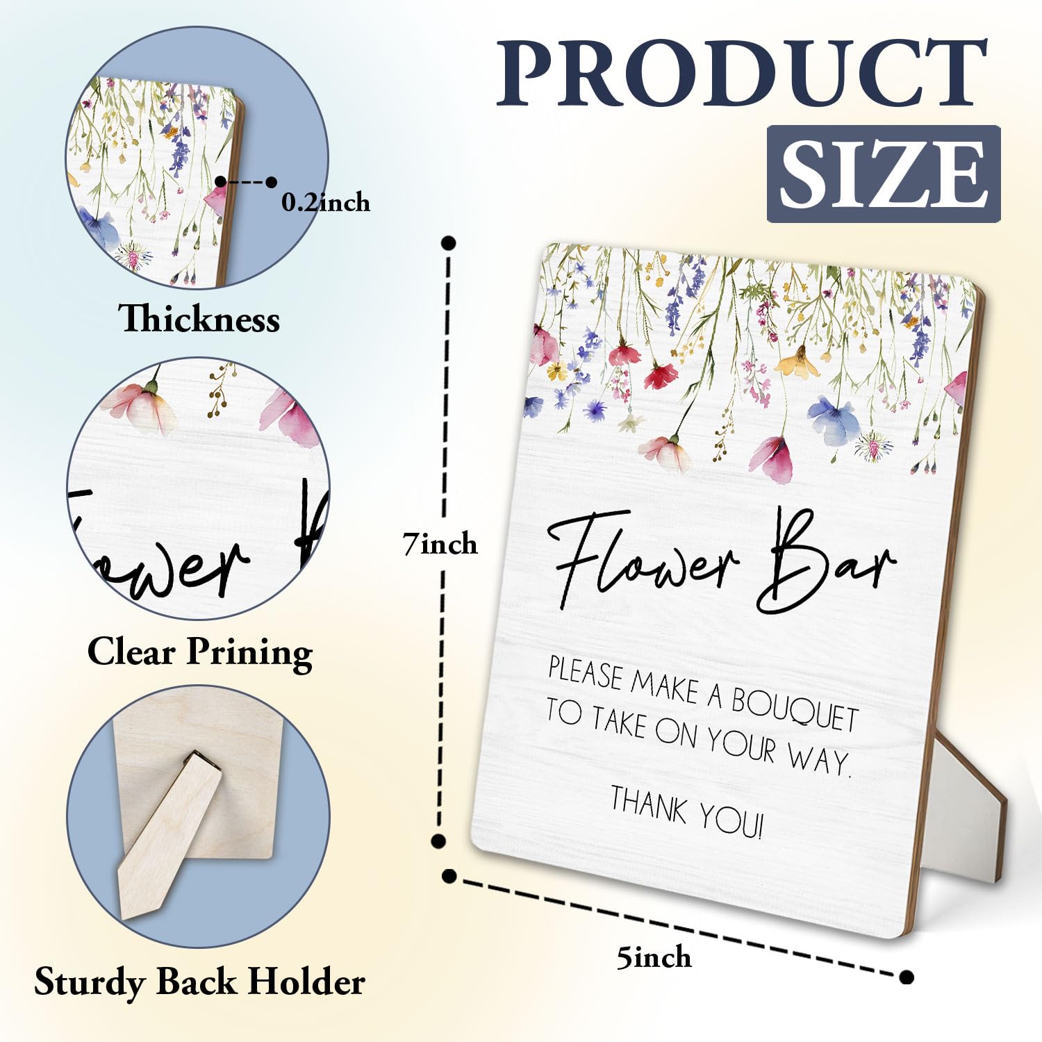 Condition photo showing New/Like New for Flower Bar Wooden Sign, Wedding Welcome Bridal Shower Wooden Stand Sign 5"X7", Flower Bar Supplies Bouquet Bloom Signs, Wedding Table Decor (Wildflower 03, 5x7 Inch)
