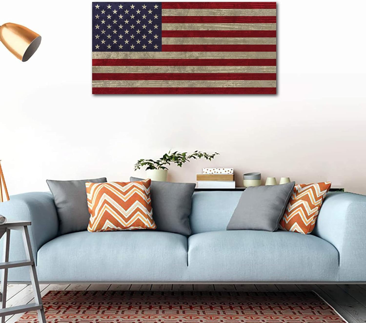 Canvas Wall Art Vintage The Stars and The Stripes Contemporary Artwork Retro Rustic American National Flag Picture for Living Room Bedroom Office Wall Decor Large Canvas Painting Prints 29" x 58" - Image 4