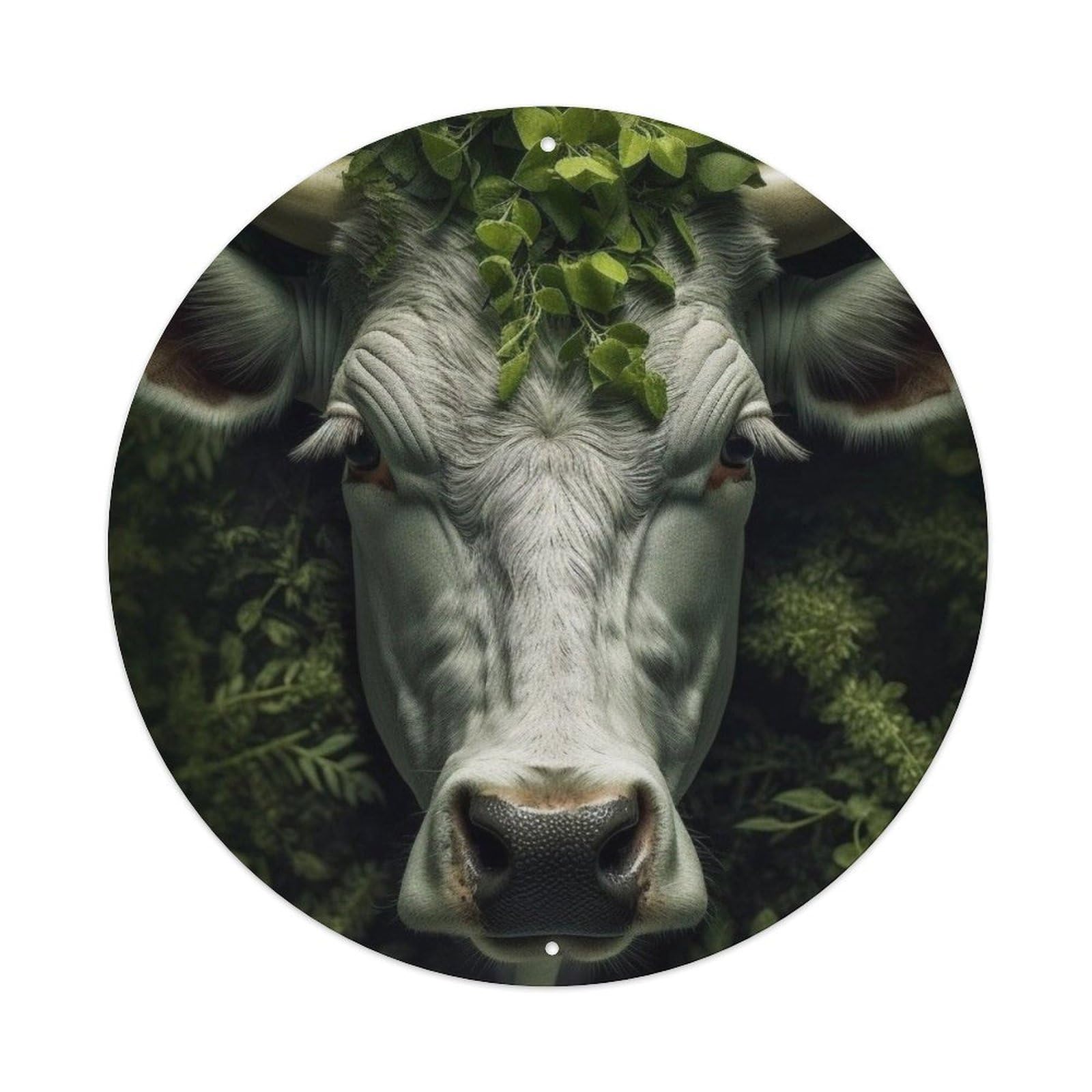 Animals Artwork Cow in The Grass Vintage Metal Tin Sign Plaque Wall Decor for Cafe, Club Bar, Office, Garden Metal Poster 8x8Inch
