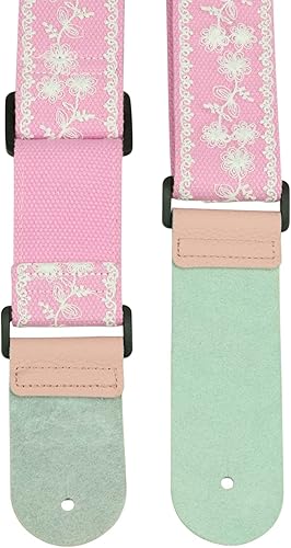 Miniatura 3 de ALLZEDREAM Correa de guitarra, extremos de cuero genuino, diseño original de lentejuelas de encaje, Flor de lentejuelas, Classic