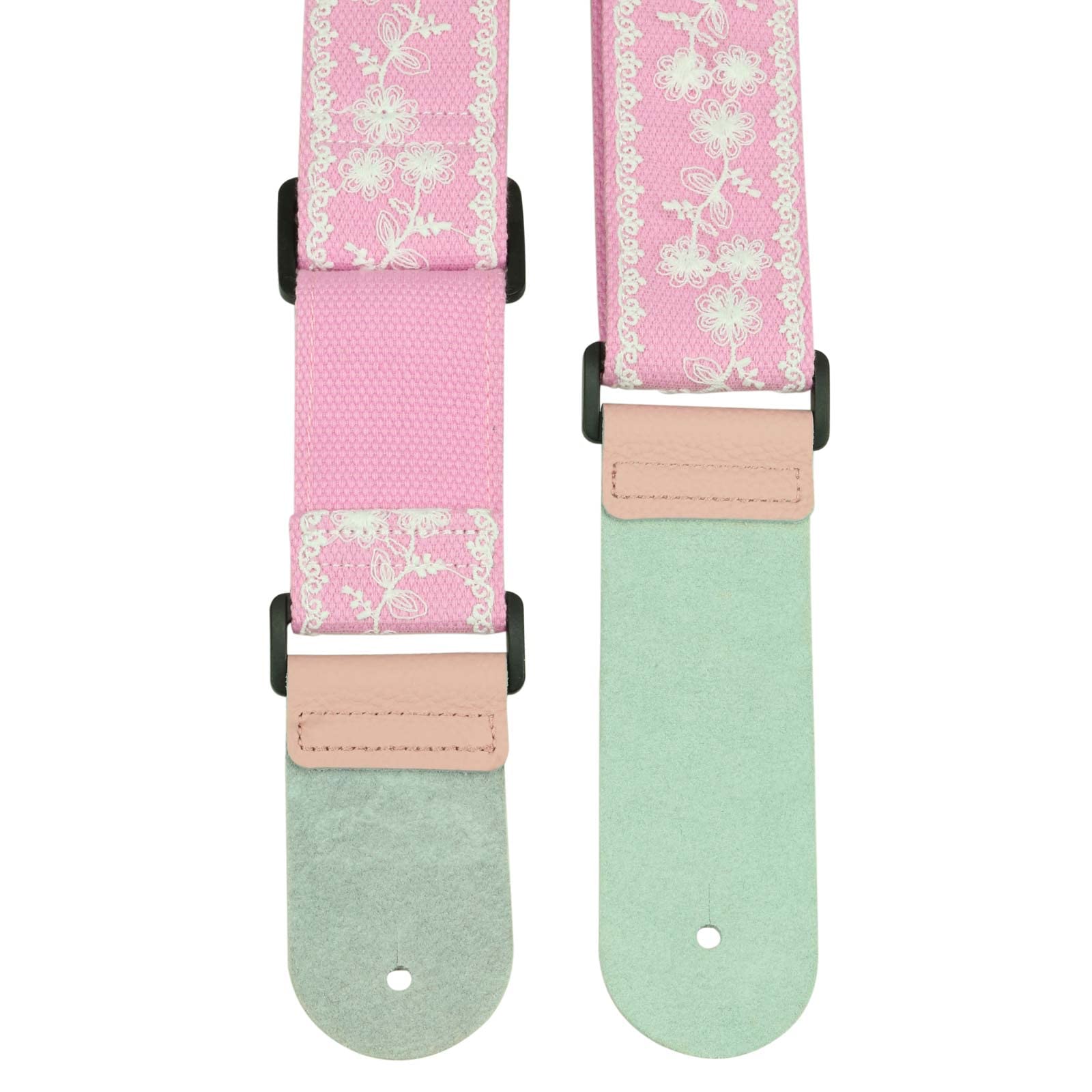 ALLZEDREAM Guitar Strap,Genuine Leather Ends,Lace Sequins Original Design, Lace Pink, 2in - Image 3