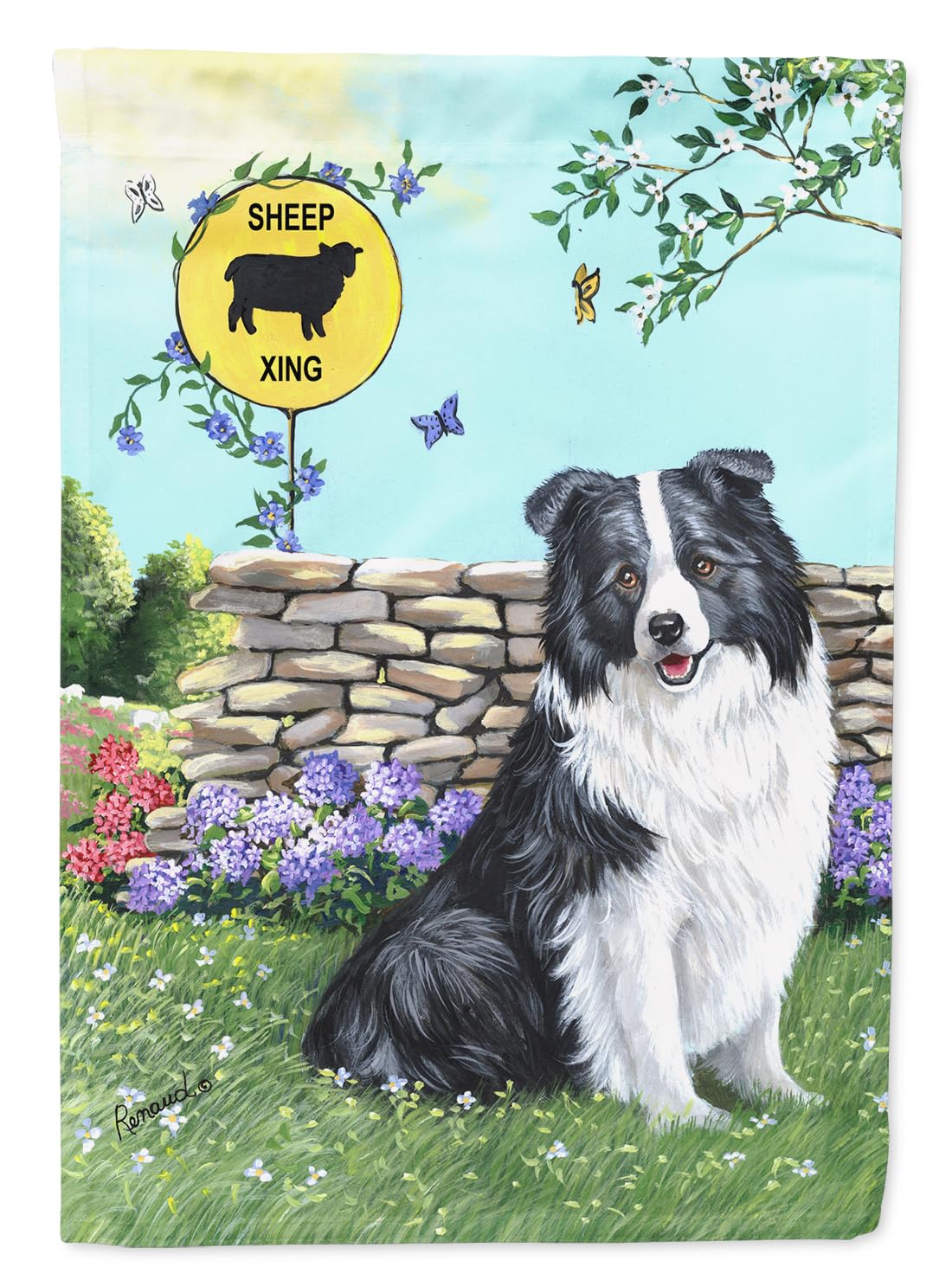 Bandera Border Collie Crossing L resistente a la intemperie y con lona multicolor duradera