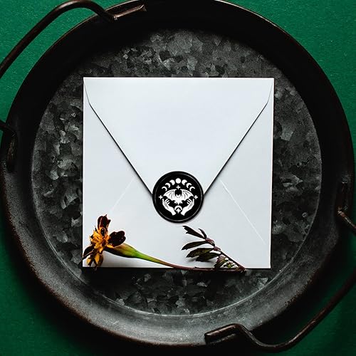 Miniatura 3 de CRASPIRE Sello de cera de murciélago con diseño de luna, 1.181 in, retro, vintage, extraíble, latón, cabeza con mango de madera, para invitaciones