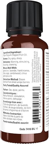 Miniatura 2 de NOW Aceites esenciales, aceite de pimienta negra, aroma picante de aromaterapia, destilado al vapor, 100% puro, vegano, tapa resistente a los niños,