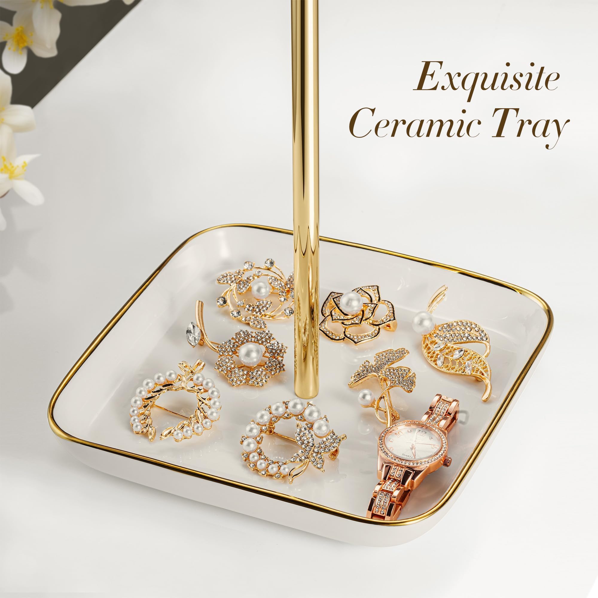 Sieraden Stand Organizer - 6 inch/15 cm Keramische Basis X 1ft/30cm Hoogte Ketting Houder, Sieraden Display voor Ketting, Armbanden, Ringen, Oorbellen en Hangers, Wit