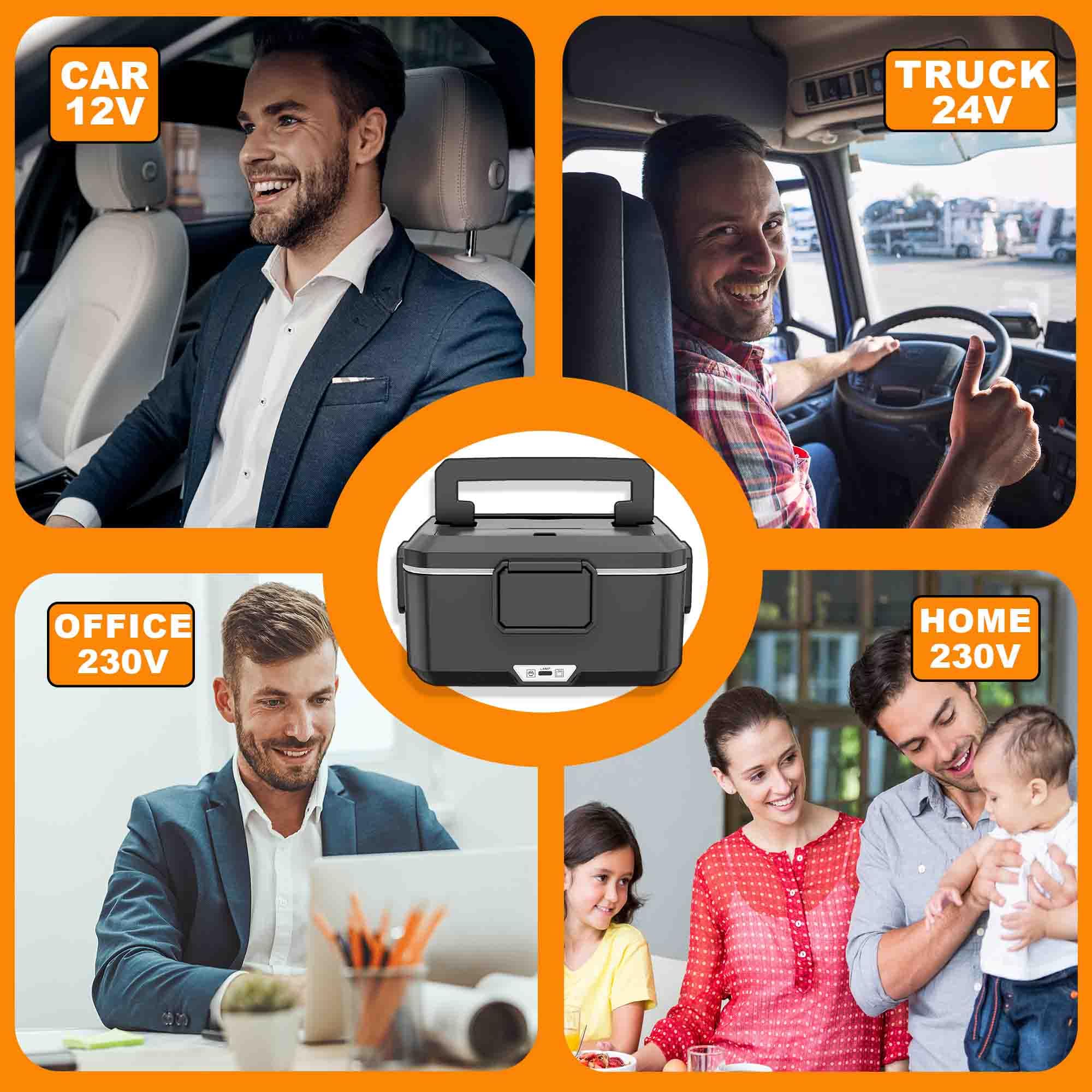 Gamelle Chauffante 2,5L 100W Lunch Box Chauffante Boite Chauffante Repas Acier Inoxydable Détachable pour Voiture Camion Bureau 12V/24V/230V avec Sac(2.5L-Noir)