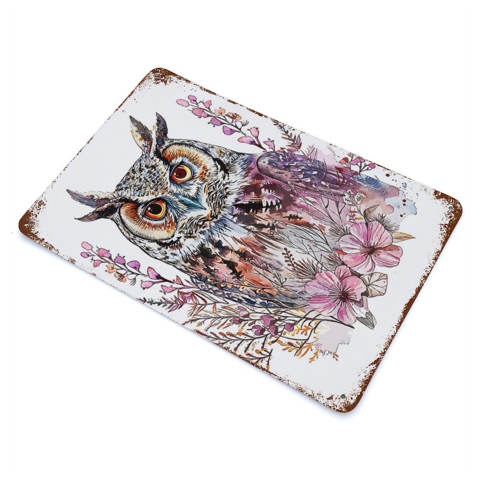 Owl Minimalist Paint Rust Effect Tin Sign 11.8"x7.9", Novelty Wall Decor for Garage, Pub Or Kitchen