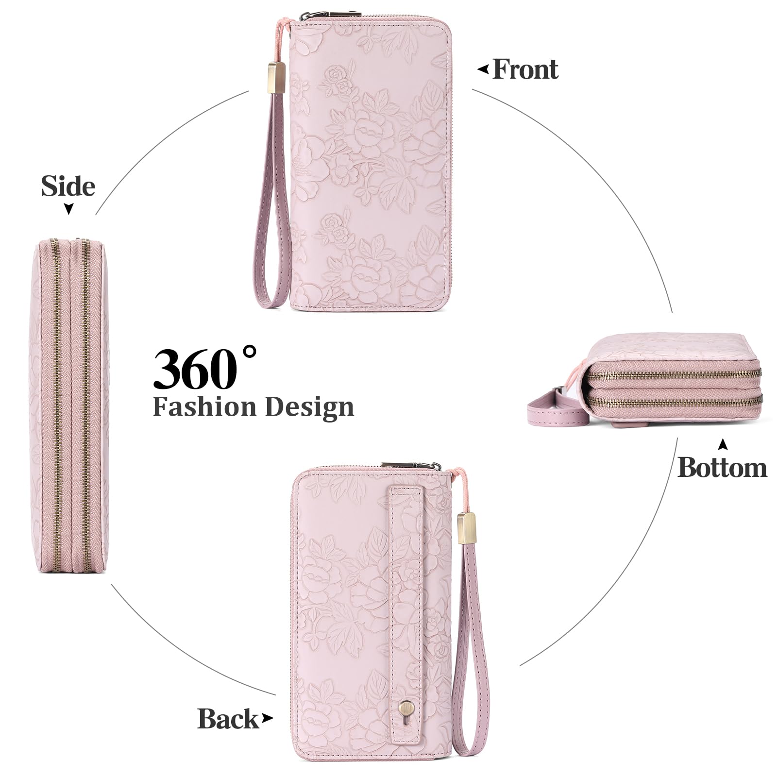 GAEKEAO Portafoglio Donna Grande, Portamonete Vegan in Pelle, Porta Tessere Blocco RFID, Portacarte di Credito, Porta Tessere, Borsellino Doppia Cerniera, Idee Regalo