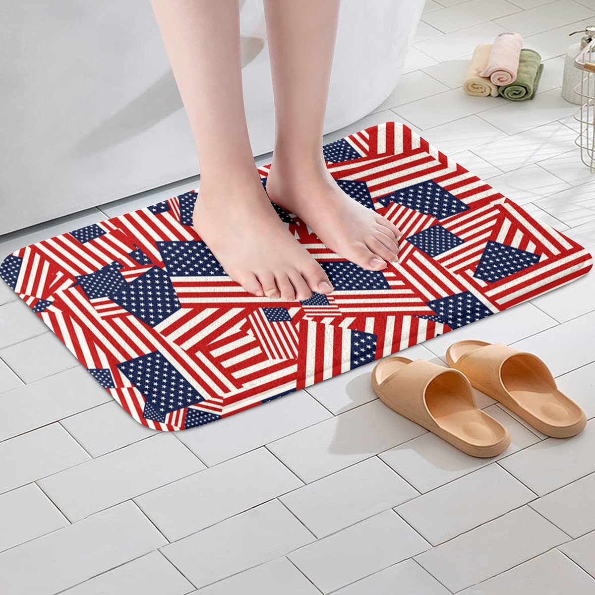 Tappeto Bagno Bandiera Americana 45x91 Cm: Morbido Antiscivolo Lavabile Patriottico