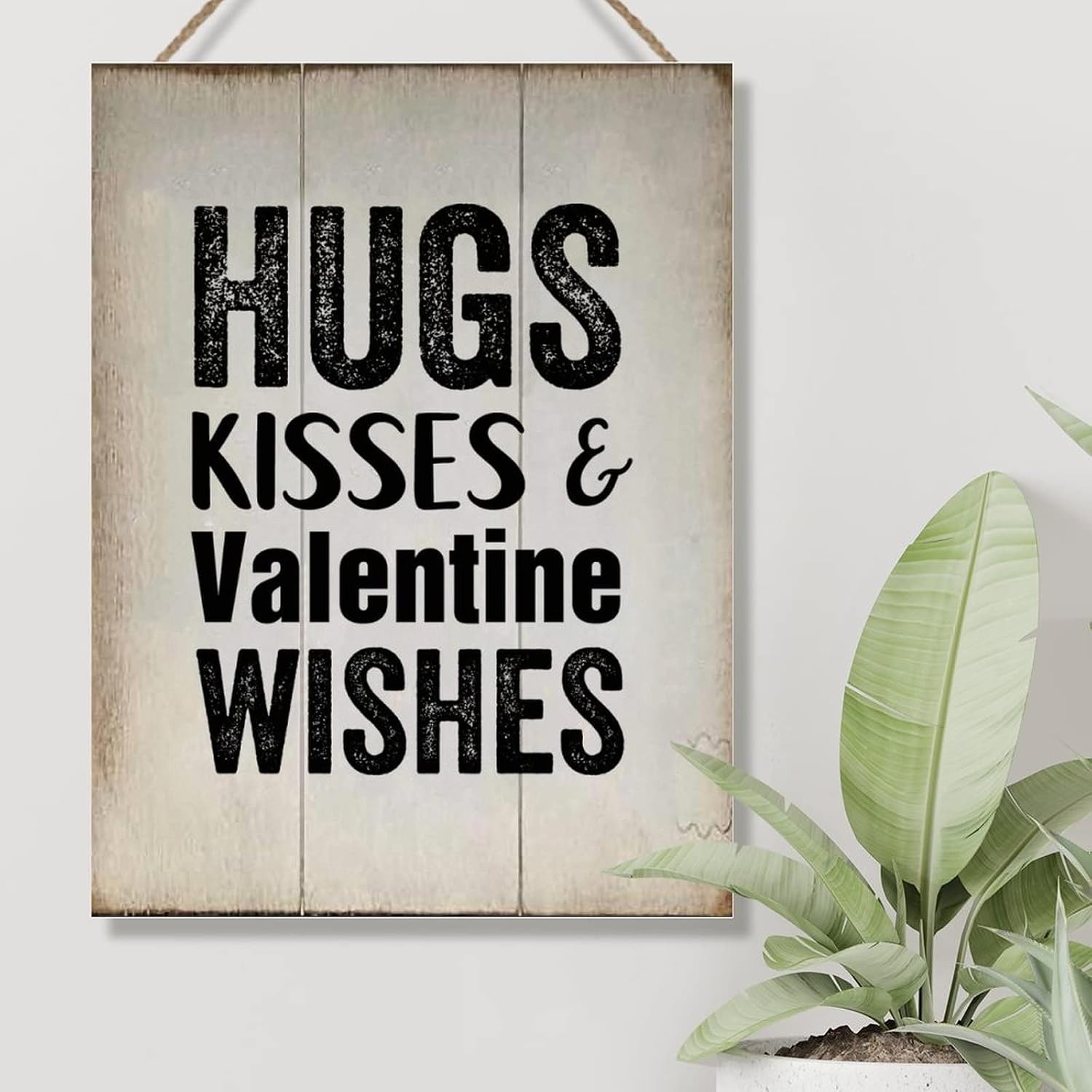 Rustic Wooden Sign Plaque Hugs Kisses and Valentine Wishes Sign Plaque Vintage Farmhouse Wall Hanging Sign Art Decor Plaque with Quotes for Home 18x24in Housewarminmg Gift to Friend