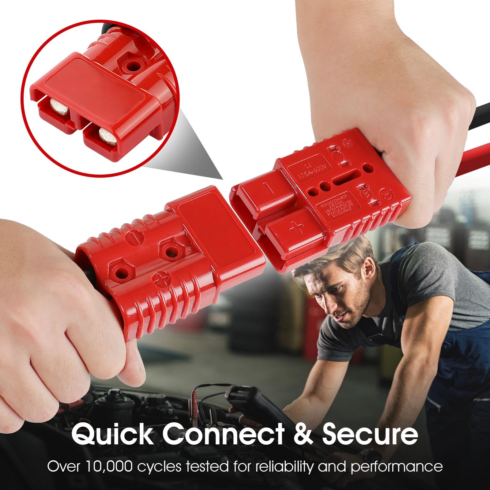Seilwinde Quick Connect Stromkabel 4 AWG – 6,2 m robuste Verlängerung mit Batterie-Schnellanschluss und silberfarbenem Terminal – UL1015 verzinnter Kupferdraht für Wohnmobil, Off-Road, Anhänger
