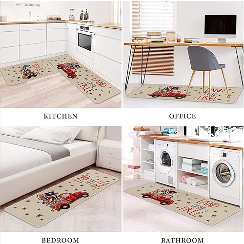 Miniatura 6 de Eikunn Juego de 2 alfombras y tapetes de cocina para el 4 de juliodecoración del Día de la IndependenciaTapete de cocina patriótico para