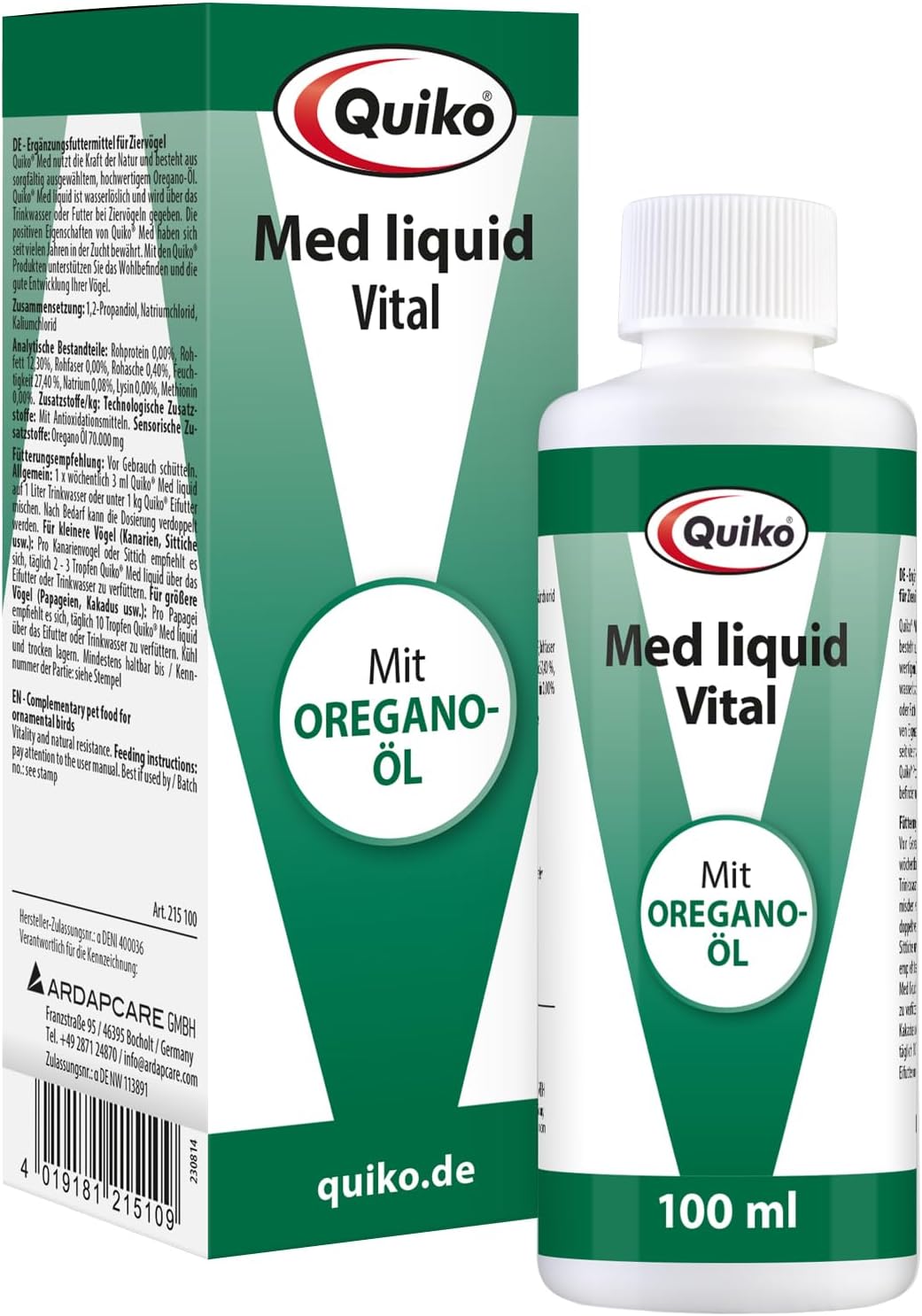 Quiko Med Liquid 100 ml - Specially extracted oregano for pet birds and racing pigeons - optimal nutrition to strengthen the immune system