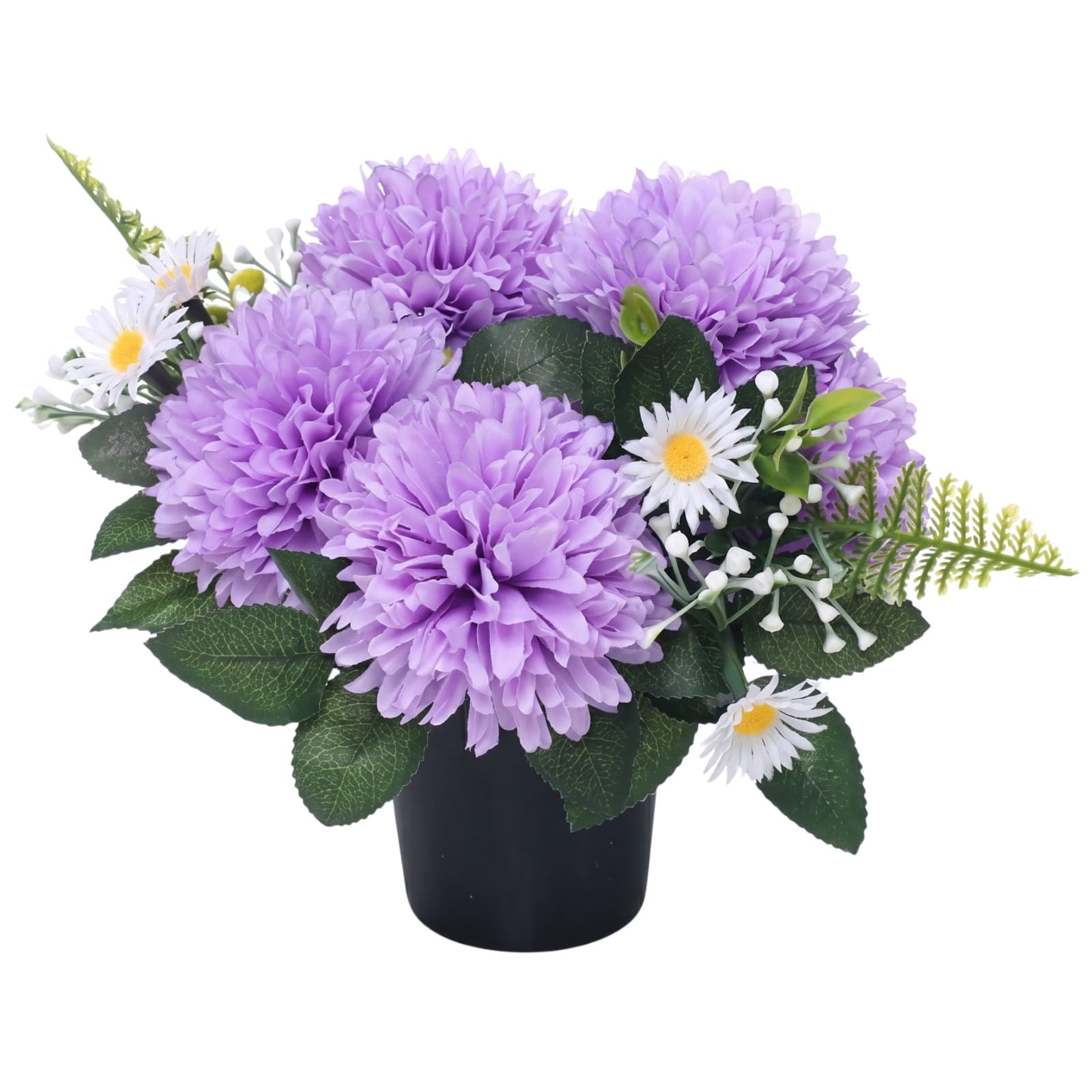 Pack of 1 Artificial Flowers for Graves in Pots 25cm | Purple Daises Grave Flower Pots for Christmas | Premium Memorial Flowers for Cemeteries, Funerals & Elegant Lasting Tributes | All-Season Display