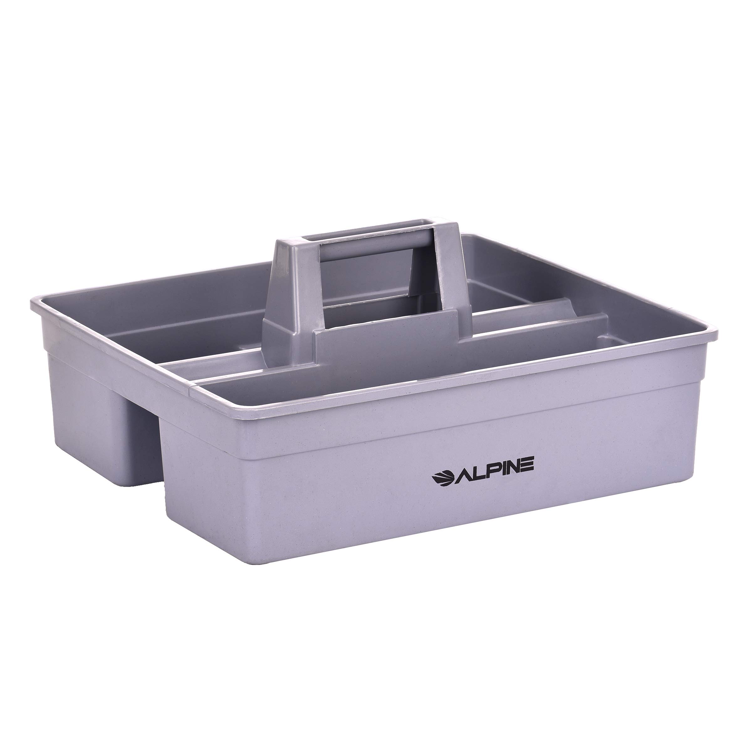 alpine industries 3-compartment plastic cleaning caddy – commercial quality plastic tool organizer w/handle for cleaning bathroom floors & windows (large)