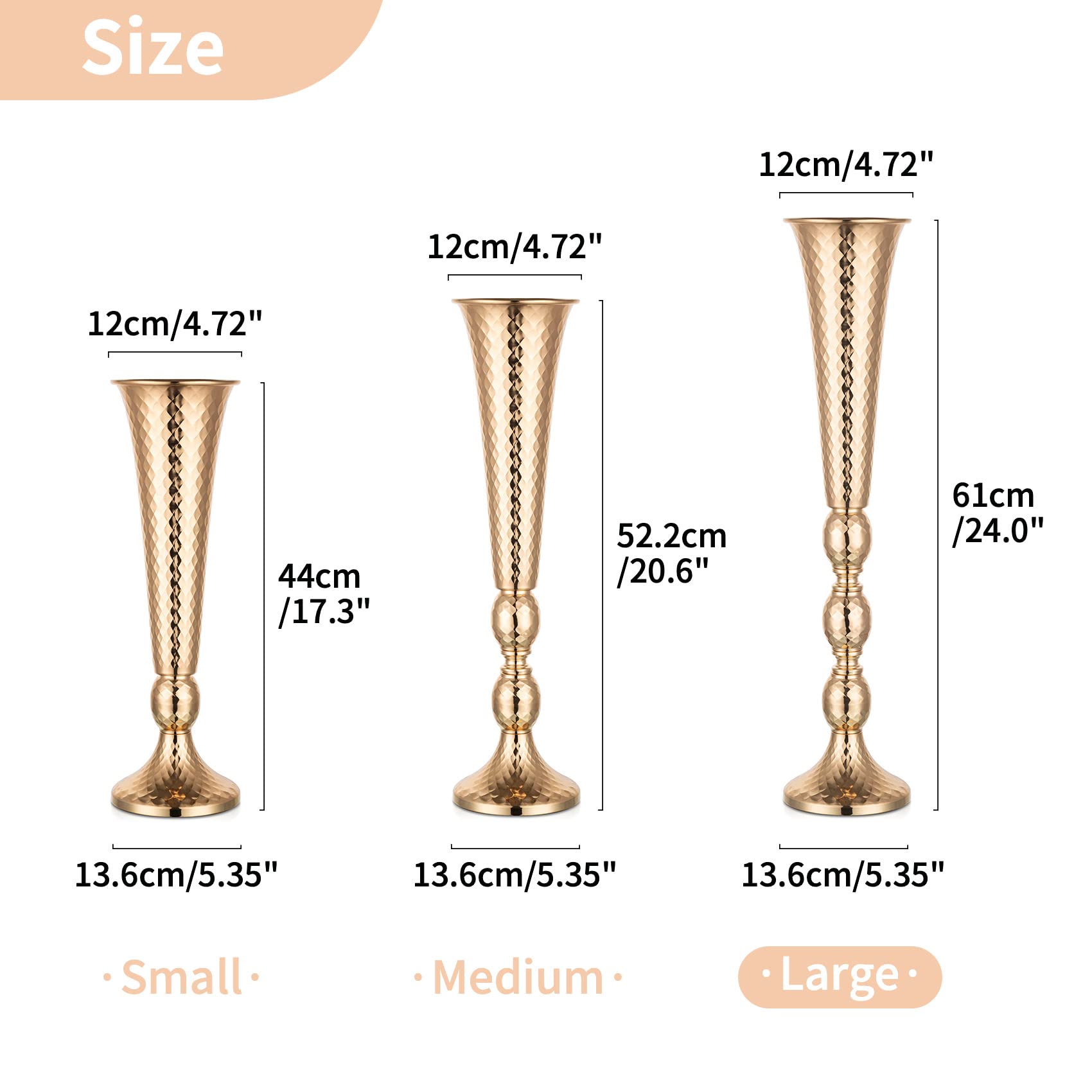 Nuptio 2 Piezas Centros Mesa para Mesa Boda, Jarrón Trompeta Metal 61cm Alto, Jarrones Flores para Eventos Centro Mesa Cena Fiesta, Camino Principal para Ceremonia Aniversario Decoración del Hogar