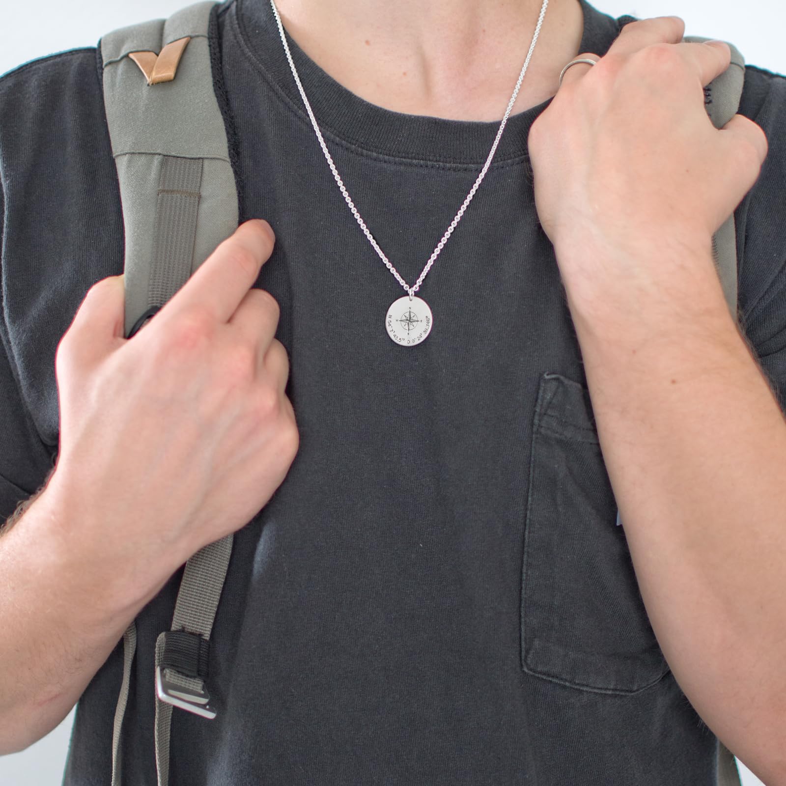 Herren Kette Männerkette Koordinaten personalisiert GPS Silberkette Gravur Kompass Geschenk Mann Lieblingsort