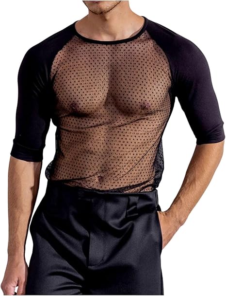新品 XL Back Channel MESH LONG SLEEVE T Generic Male Sexy See Through Mesh T Shirt Long Sleeve Black