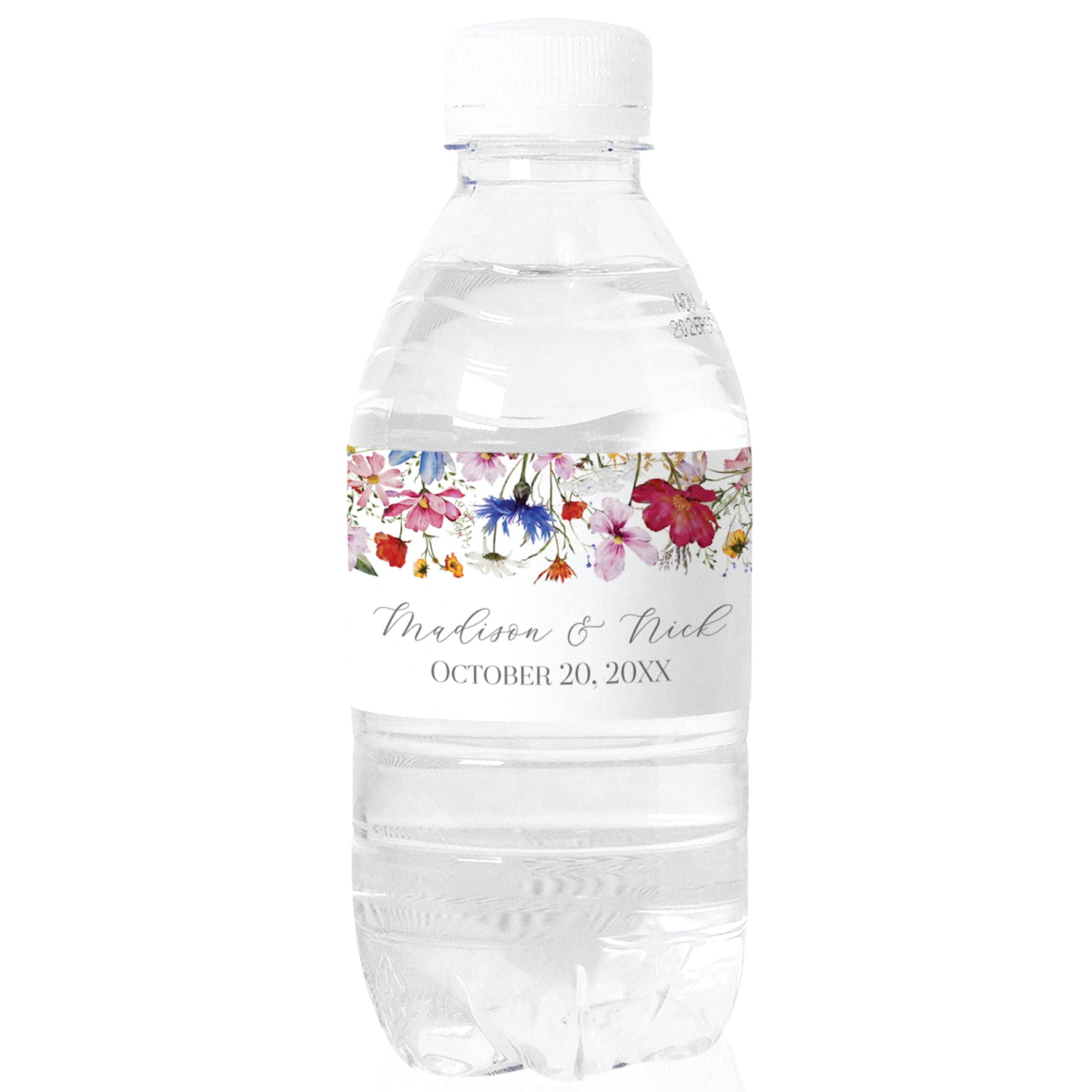 Personalized Water Bottle Labels with Choice of 30 Flower Styles - Choose Font and Pre-Made Phrases or Design Custom Text - LABELS ONLY (013 Bright