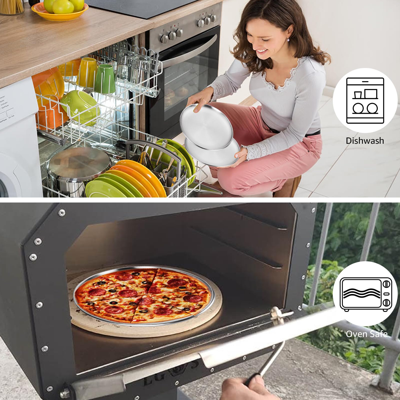 8 sartenes de acero inoxidable para pizza, de 8 pulgadas, redondas, para hornear y servir, con revestimiento antiadherente, para tartas de pizza, galletas, hornear, servir, aptos para 3