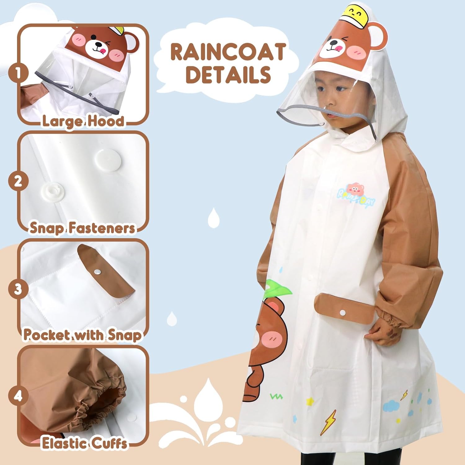 ANYOO Kids Rain Poncho with Hood Reusable Rain Jacket Lightweight & Durable Raincoats for Boys and Girls for Travel Outdoor - Image 6