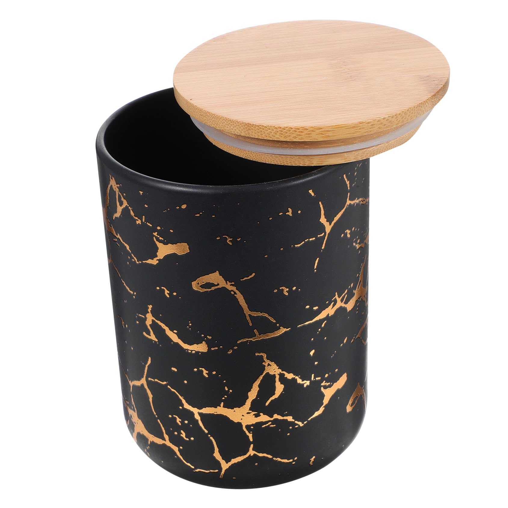 TOYANDONA Barattolo per Tè in Ceramica Nero con Coperchio Ermetico in Legno e Silicone, Semplice Forma e Buona Sigillatura per Conservare Caramelle e Decorare la Casa