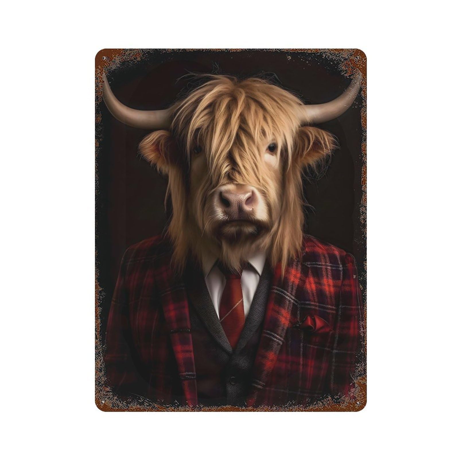 Highland Cow Portrait Decorative Tin Sign 15.7"x11.8", Vintage Wall Decor for Basement, Hobby Room And Garage Decor