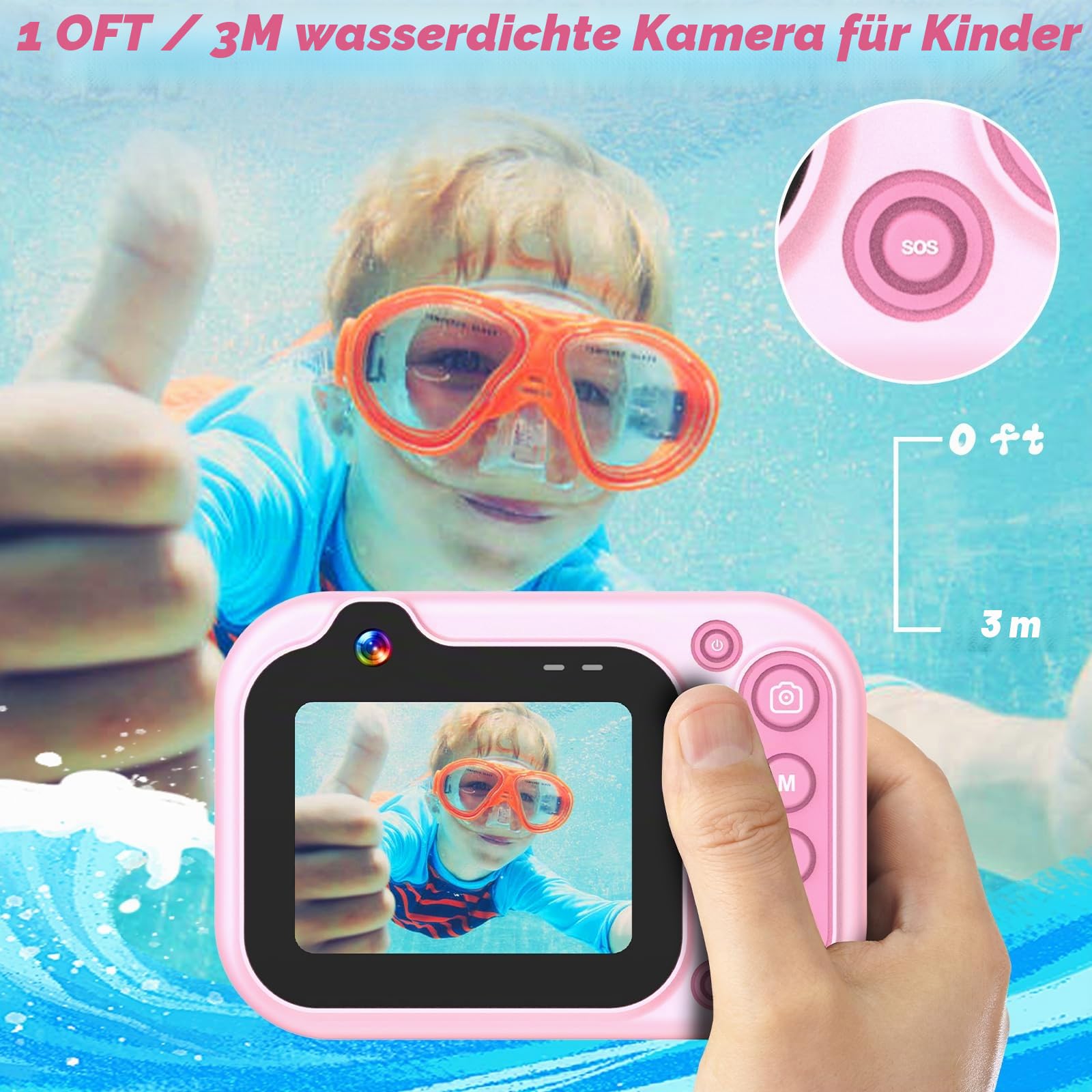 Unterwasserkamera, Digitalkamera Wasserdicht 10ft 1080P Full HD 26MP 10X Digitalzoom wasserdichte Kamera Schnorcheln für Unterwasser-Selfie, Schwimmen, Strand, Wasserpark - Rosa
