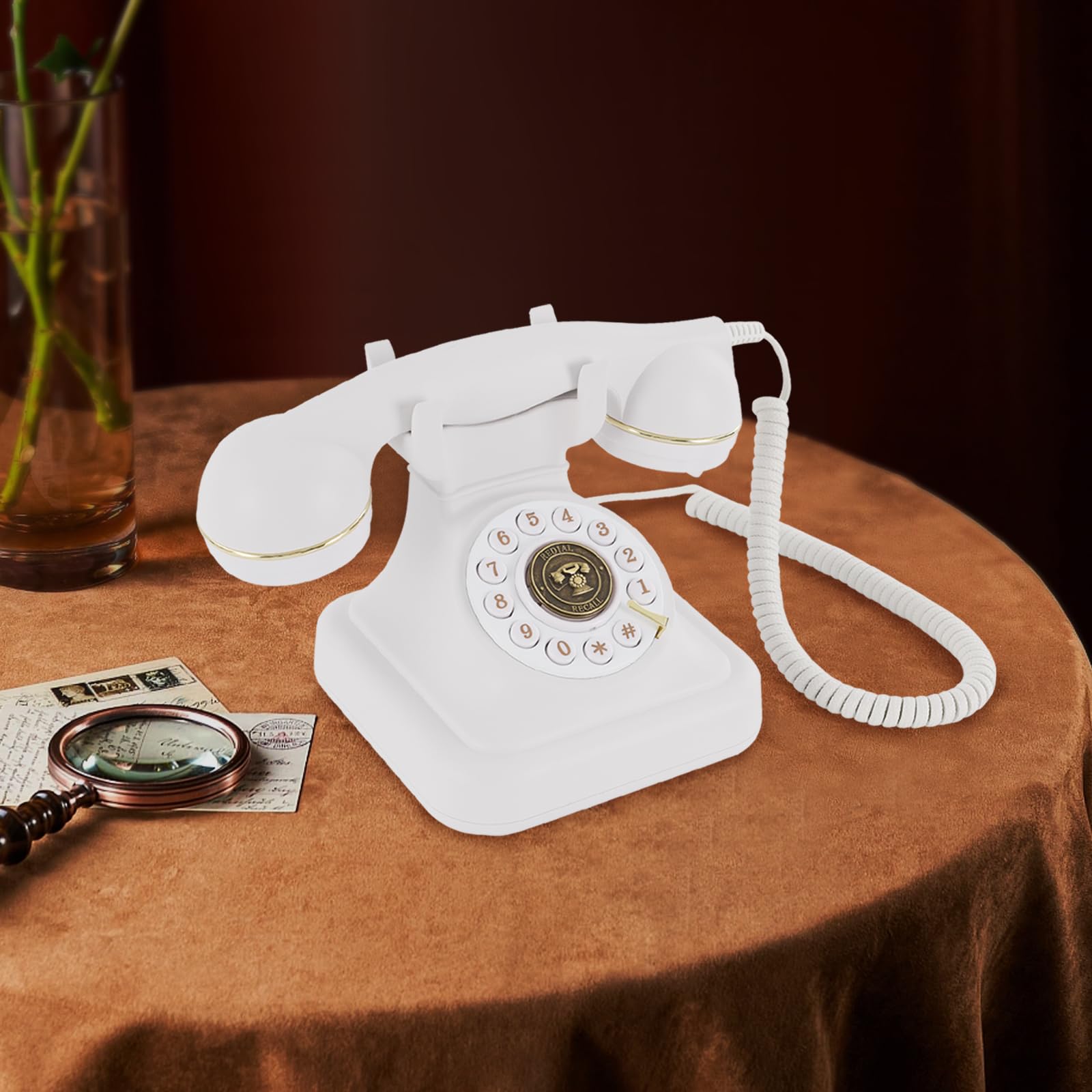 Telefono retrò fisso, telefono cordless regolabile, volume telefonico con selettore e suoneria, telefono antico, decorazione per la casa (bianco)