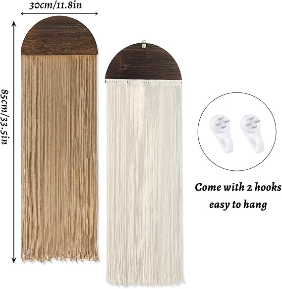 Betylifoy 2PCS Macrame Wall Hanging Green Beige Tassel Tapestry Boho Chic Wall Decor Handmade Woven Wall Tapestry Aesthetic Bohemian Wall Art for Bedroom Living Room Apartment Backdrop (Beige&Khaki)