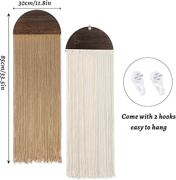 Betylifoy 2PCS Macrame Wall Hanging Green Beige Tassel Tapestry Boho Chic Wall Decor Handmade Woven Wall Tapestry Aesthetic Bohemian Wall Art for Bedroom Living Room Apartment Backdrop (Beige&Khaki)