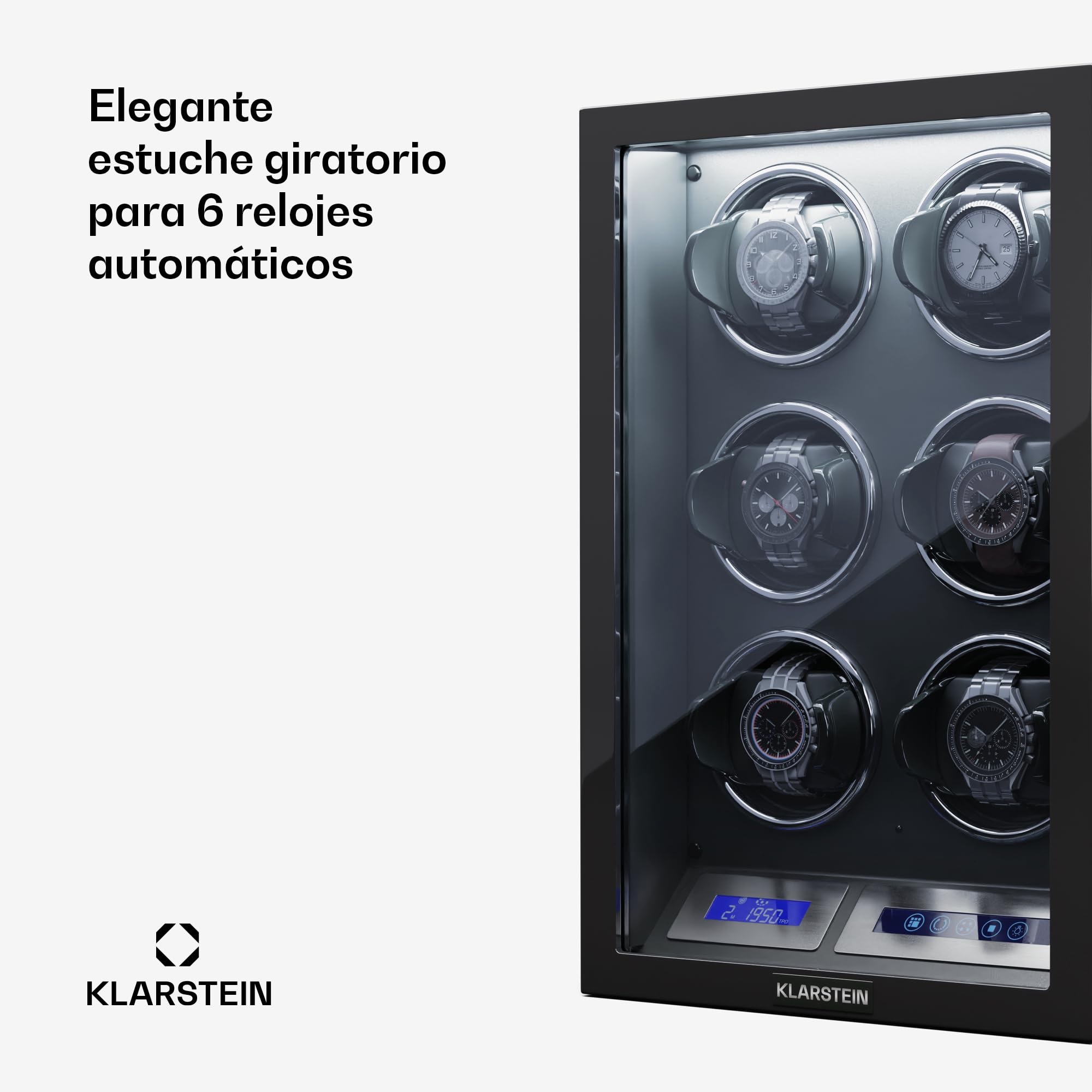 KLARSTEIN Caja, para 6 Relojes, Vitrina Acrílico, Joyeros, 5 TPD, Caja Relojes Acrílico, Expositor para dar Cuerda Reloj, Relojero Organizador Grandes, Organizadores