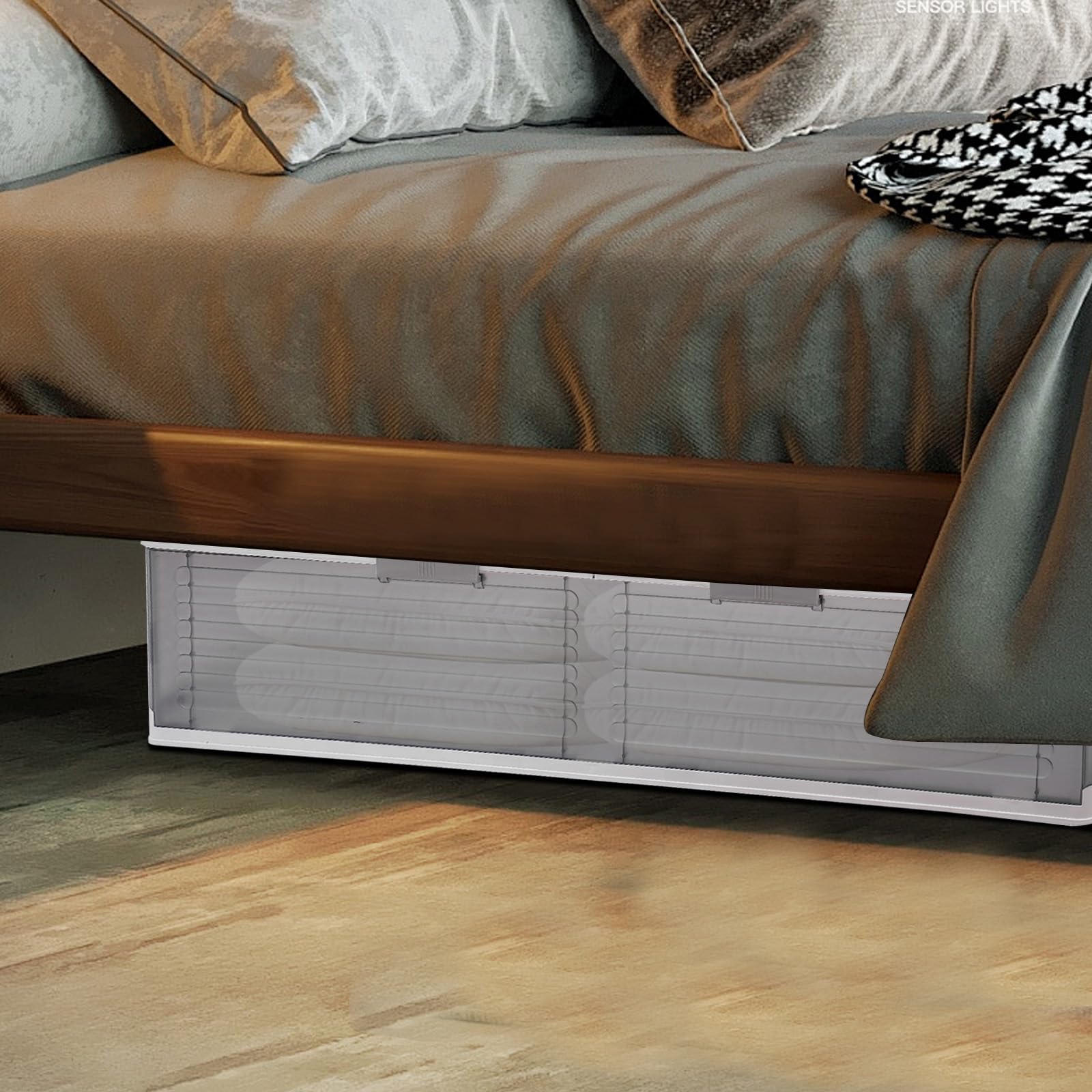 Scatola portaoggetti pieghevole con ruote e coperchio (bianco + semitrasparente) | Cassettiera in plastica PP con 6 fibbie, maniglia laterale, pieghevole, per biancheria da letto, 101 x 51,5 x 24 cm