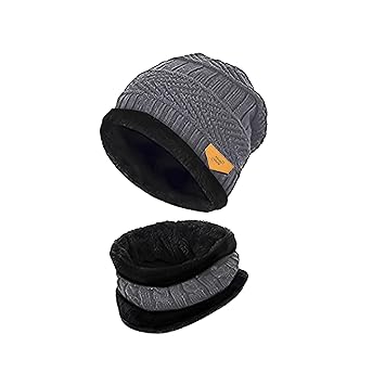 Roughhouse Winter Beanie Cap and Neck Warmer Set for Men | Thermal Knitted Hat with Fleece Lining | Perfect for Winter Hiking, Outdoor Adventures - image, photos