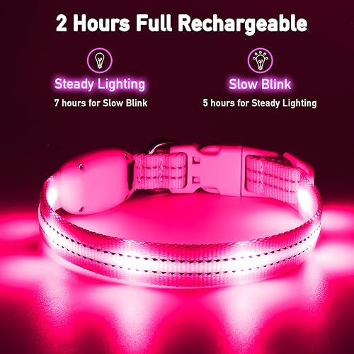 Miniatura 8 de PZRLit Collares iluminados para perros pequeños, medianos y grandes, collar de perro LED ajustable, collar recargable suave brillante para perros y