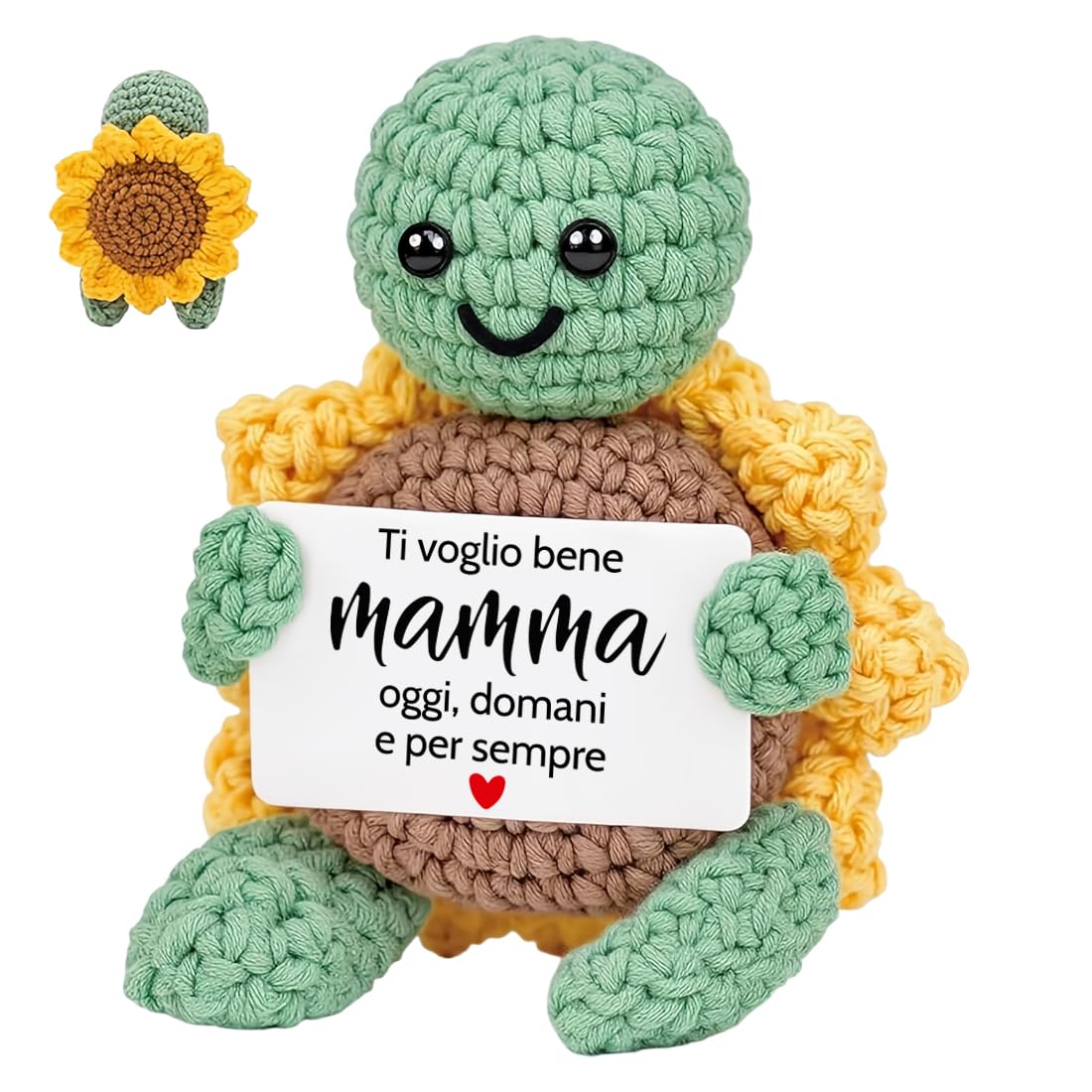 Regalo Festa Della Mamma,Ti Voglio Bene Mamma,Regali Mamma Compleanno,Tartaruga Lavorata a Maglia con Girasole,Supporto Emotivo,Personalizzato Regalo Mamma Compleanno Natale Anniversario