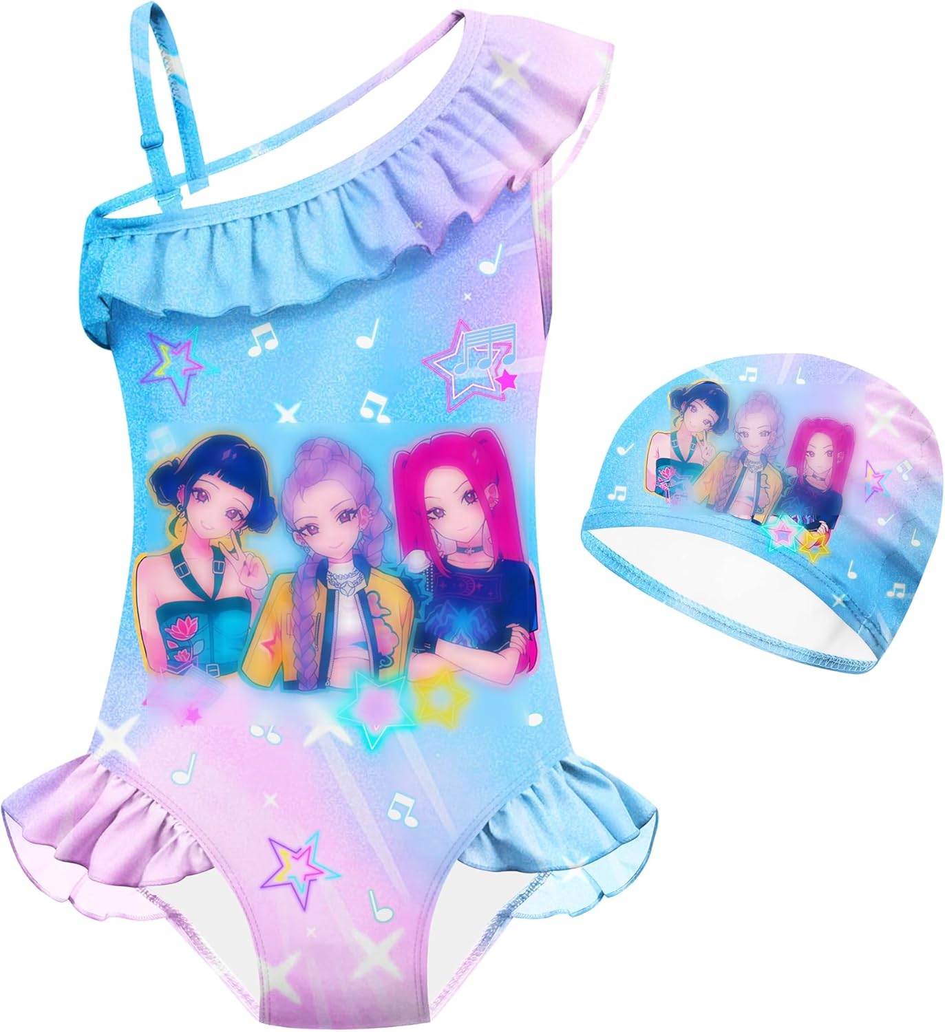 Kids Girls Fashion One Piece Swimsuit Swimwear Toddlers Rash Guard Sets 4-10 Years