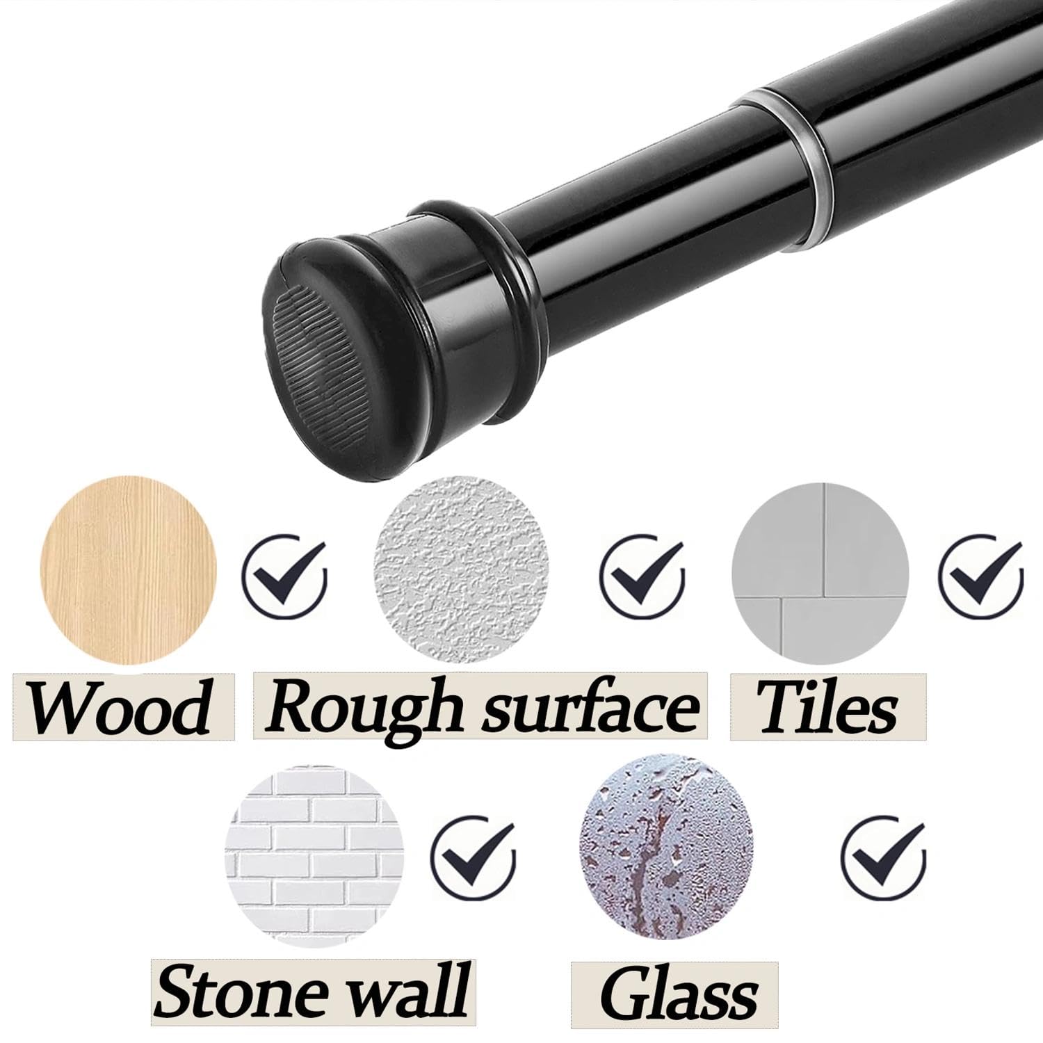 Tension Rod For Curtains No Drill Curtain Pole Extendable Curtain Poles For Windows White 133-200CM, 133-200CM/52.36-78.74Inch - Image 4