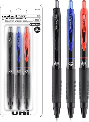 Miniatura 1 de uni-ball 307 bolígrafos de gel retráctiles micro punto 0020in surtidos 3 unidades
