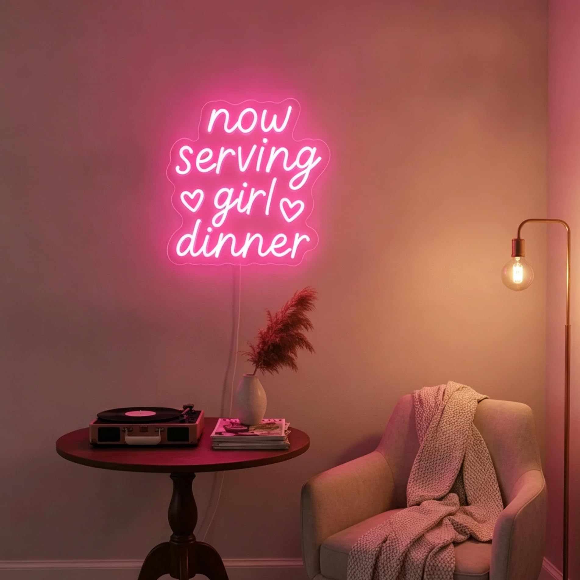 Neonowy znak 'Now Serving Girl' możliwość przyciemniania różowy LED neonowa lampa ścienna urocze serce akcent bar wózek dekoracja ścienna do baru domu, na wieczór panieński, dziewczęcy nocny