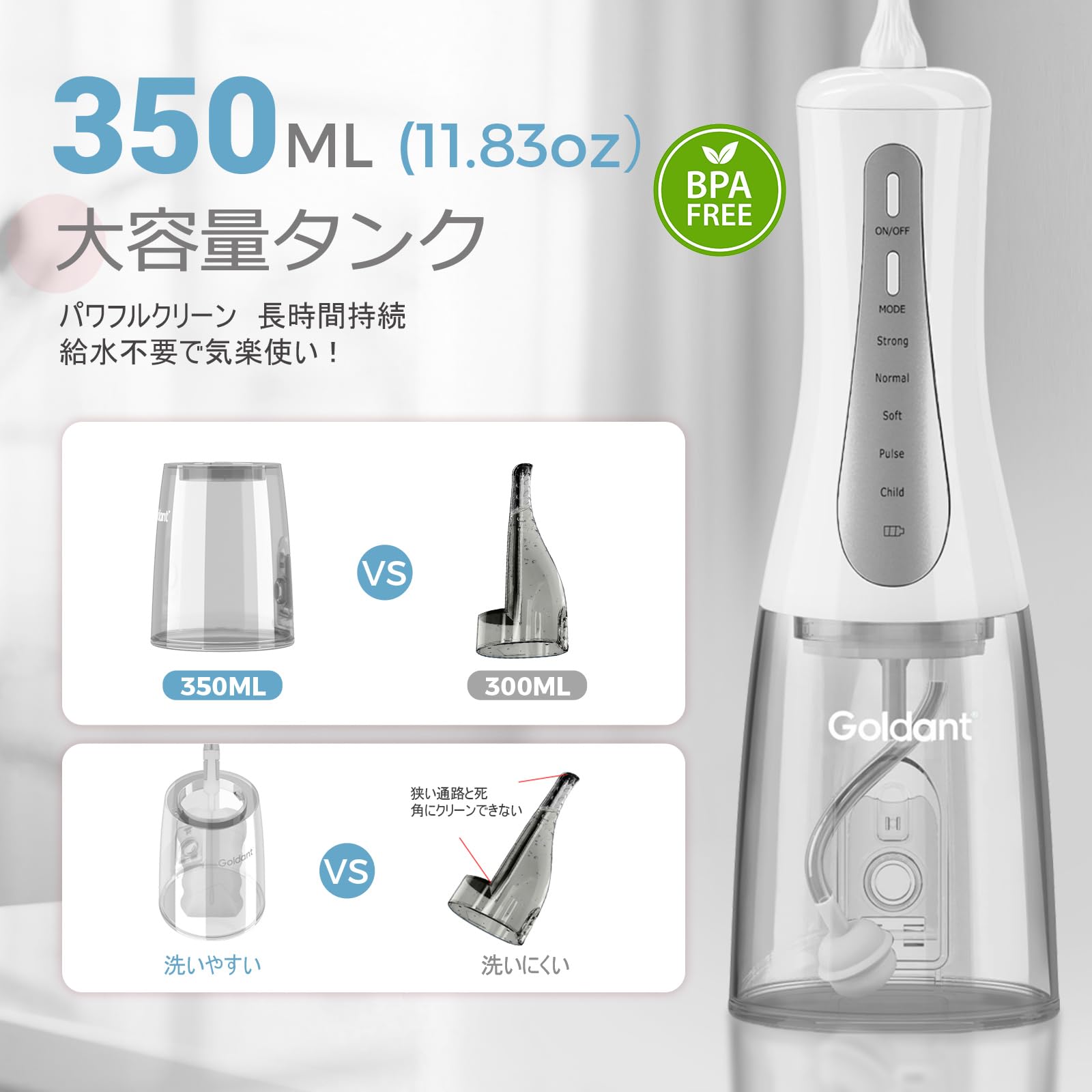 Amazon.co.jp: Goldant 350ML 口腔洗浄器 ジェットウォッシャー 大容量