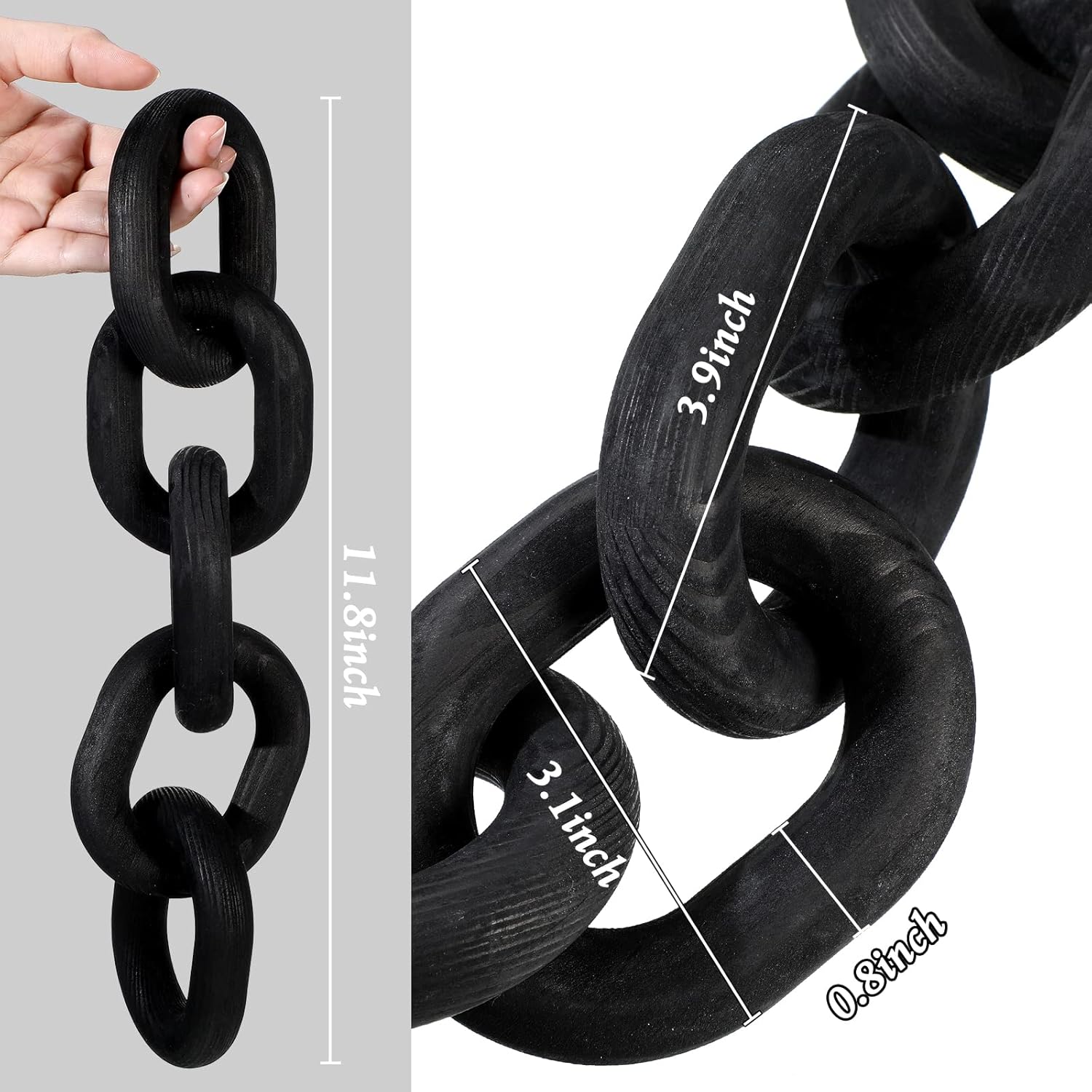 Queekay Decorative Wood Chain Link Decor Rustic 5 Link Wooden Chain Decor Ornament Farmhouse Home Decoration Hand Carved Wooden Crafts Ornaments for Coffee Table(Black) - Image 2