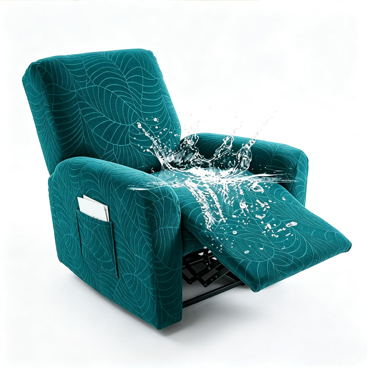 Hearda Recliner Chair Cover 1 Seater, 4 Pieces Splash-proof Recliner Sofa Covers Leaf Pattern, Recliner Slipcover for Electric Chair with Pockets,S tretch Non-Slip Armchair Covers - Dark Green